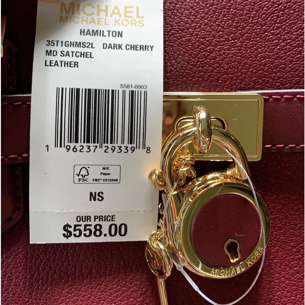 Michael Kors Hamilton Meidum Satchel Shoulder Crossbody Bag Dark Cherry color